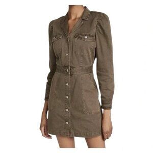 Rails Lisette Denim Twill Mini Dress Button Up Puff Sleeve Moss Womens Small EUC